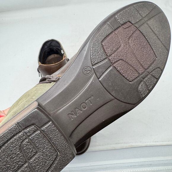 Naot Helm Two-Tone Leather Suede Side Zip Brown Green Ankle Boot Size 40 - Picture 12 of 14